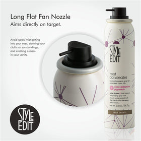 STYLE EDIT applying spray at root line to conceal gray regrowth quickly