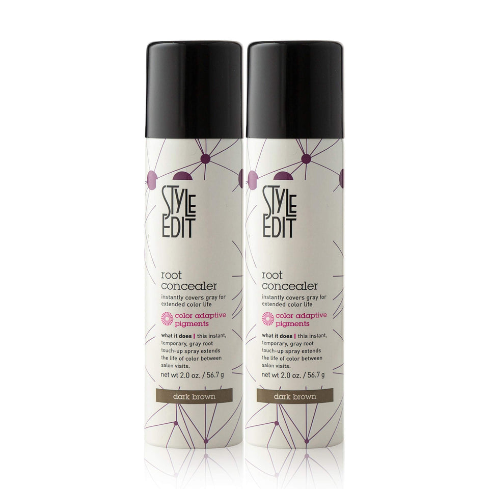 STYLE EDIT front label of dark brown root touch up spray showing product name and size