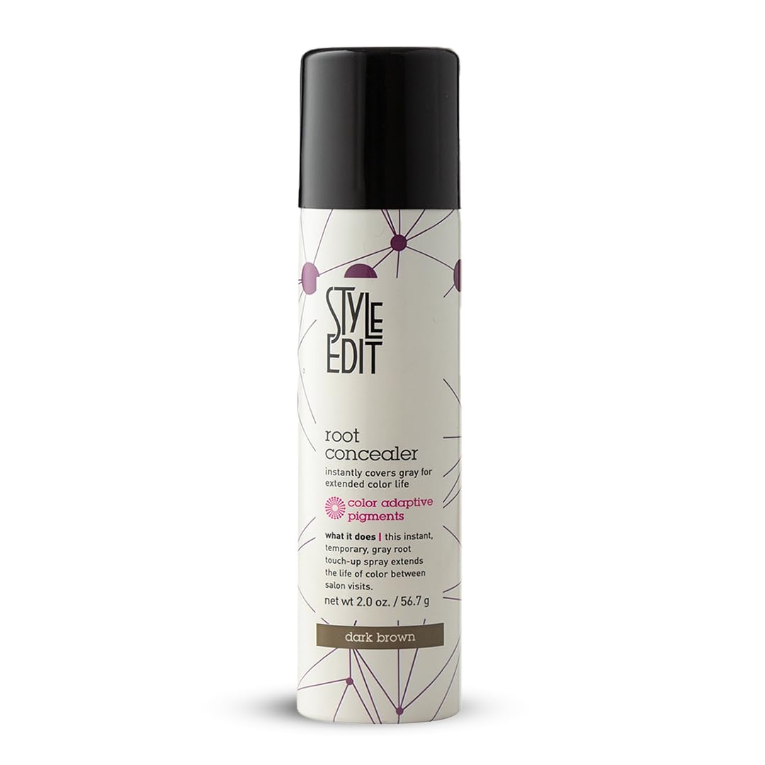 STYLE EDIT front packaging showing dark brown spray and benefit of instant coverage