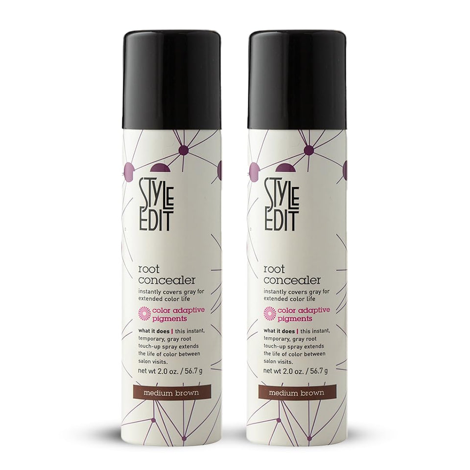 STYLE EDIT front view of 2 oz root touch up spray showing compact bottle and label benefit
