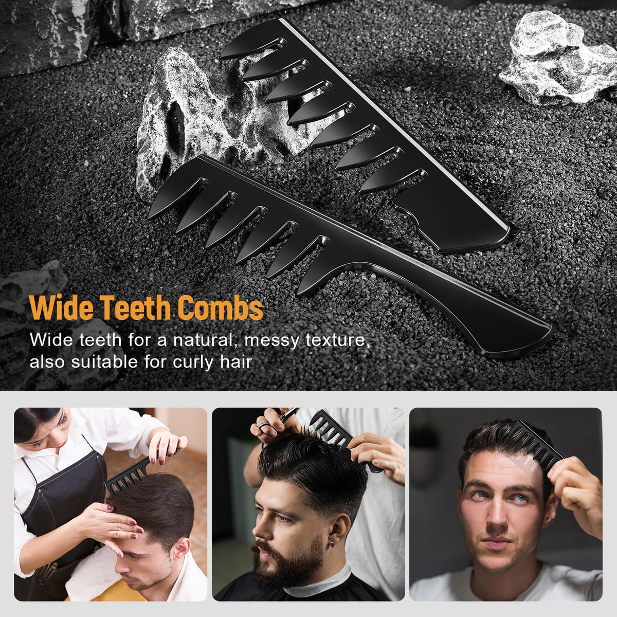 STYLEMATE combs held in hand to show compact size and travel convenience