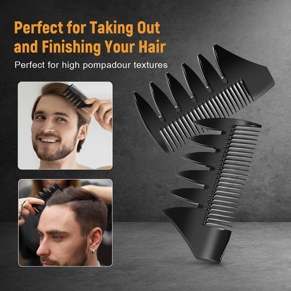 STYLEMATE dual-sided comb showing fine and wide teeth for precise grooming