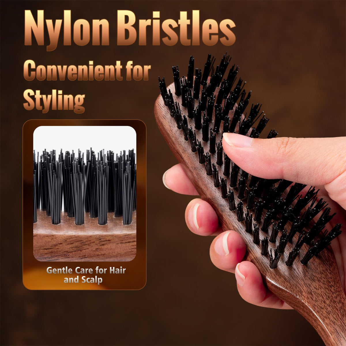STYLEMATE walnut handle close-up showing ergonomic grip and comfort