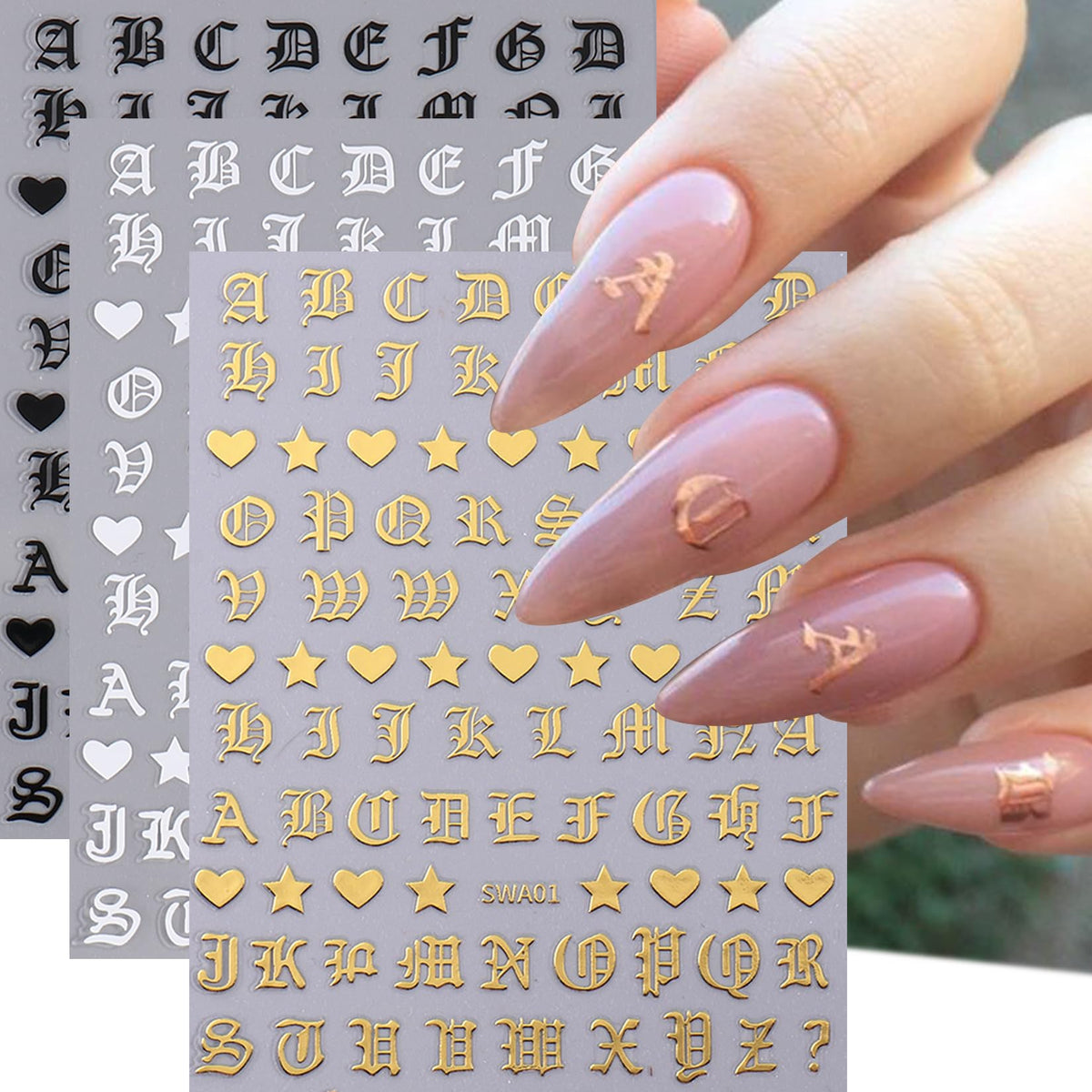 STZPRONAIL black and white letters applied to nail demonstrating contrast
