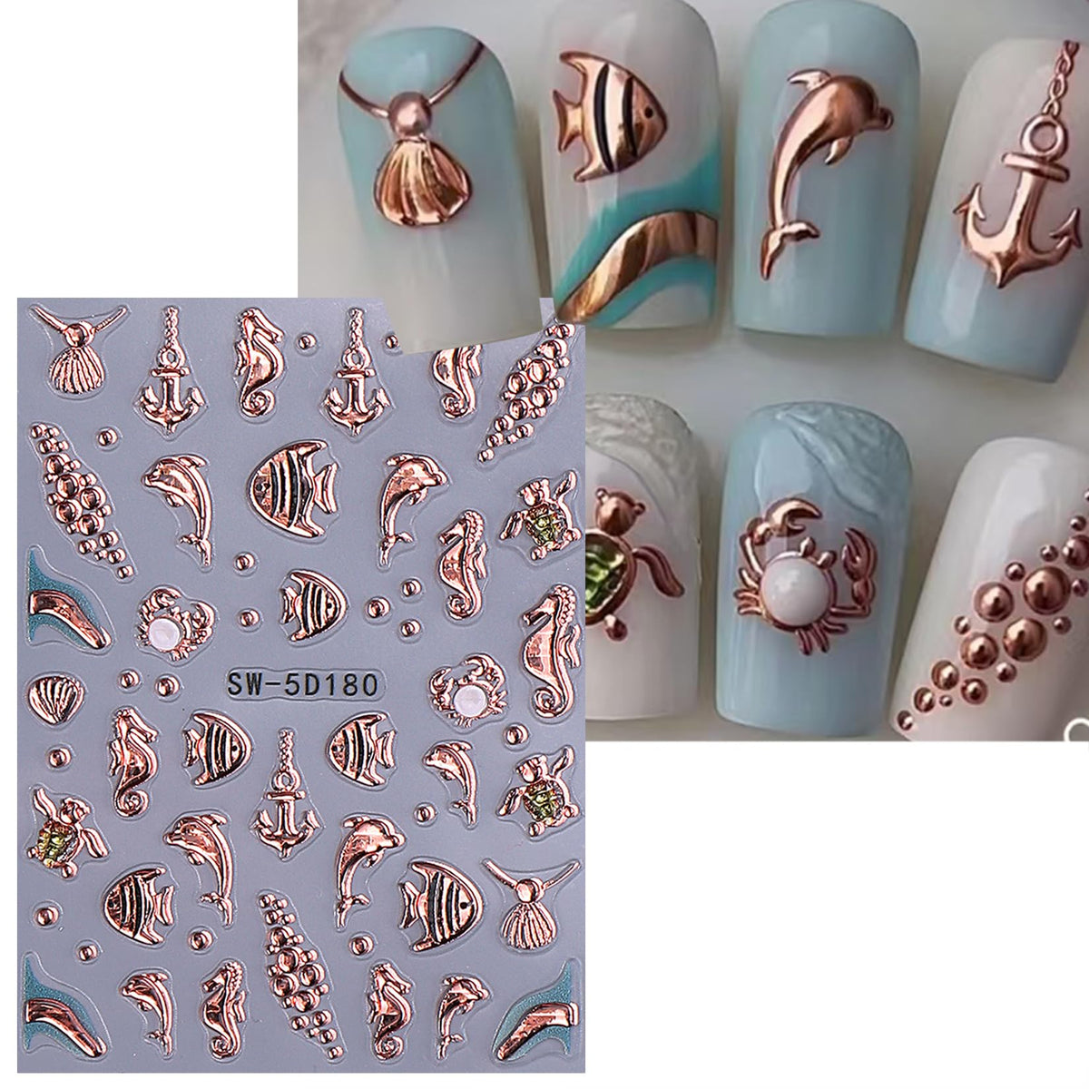 STZPRONAIL detailed starfish and hibiscus decal emphasizing vacation style