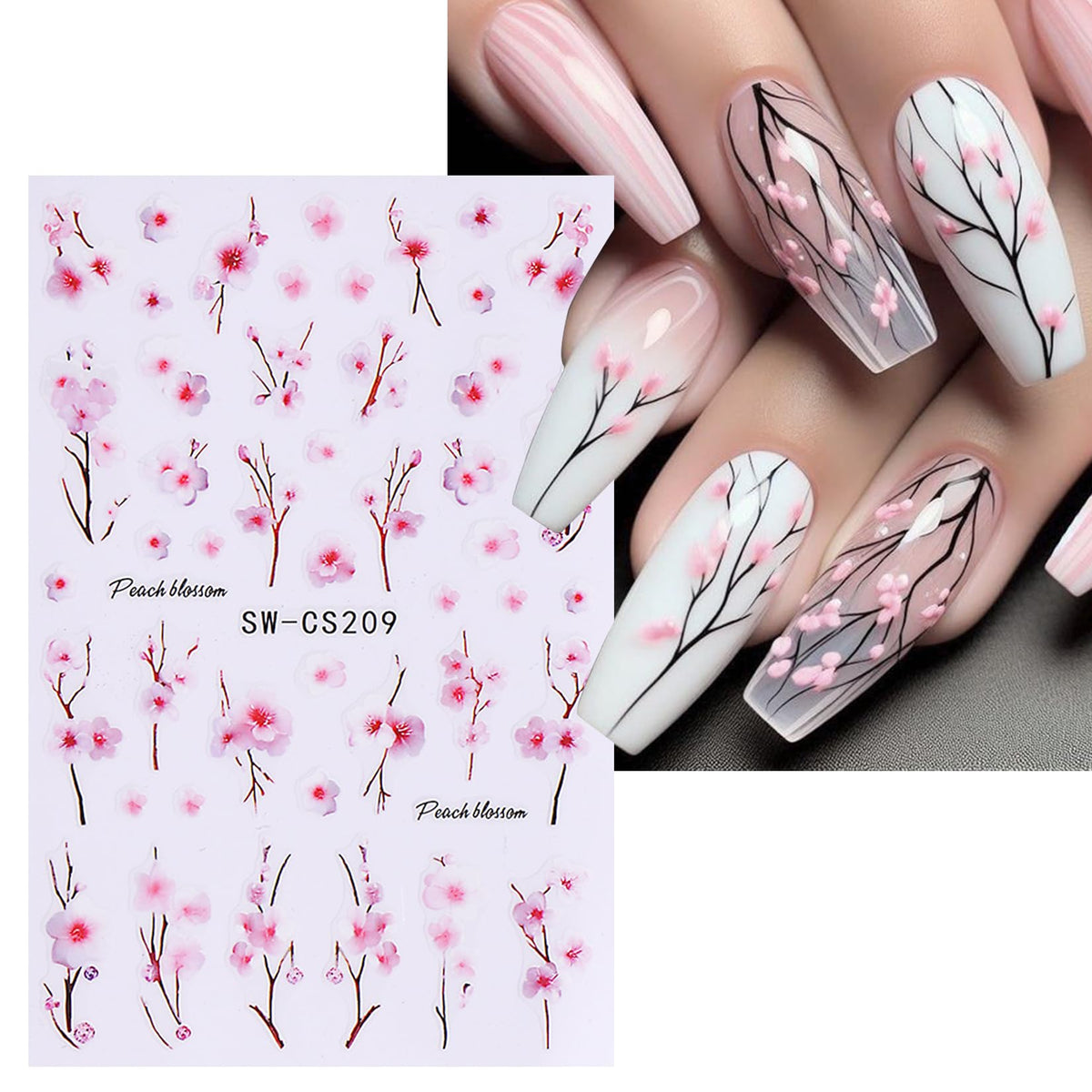 STZPRONAIL finished manicure with mixed floral and butterfly decals showcasing style