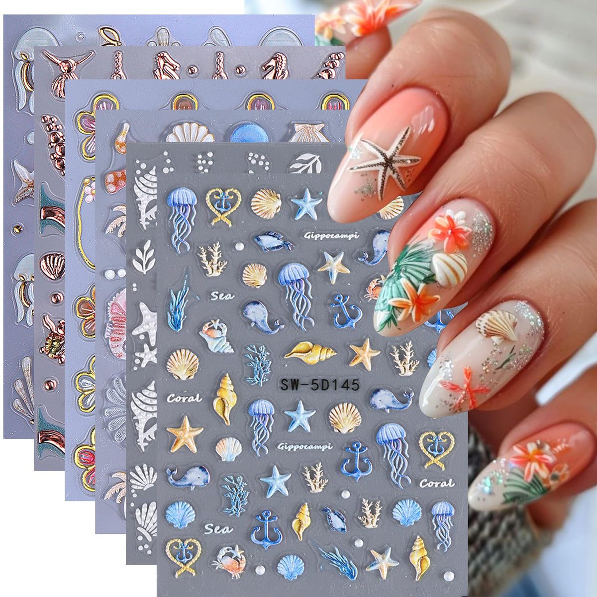 STZPRONAIL front packaging showing six sheets and beach motifs for easy selection
