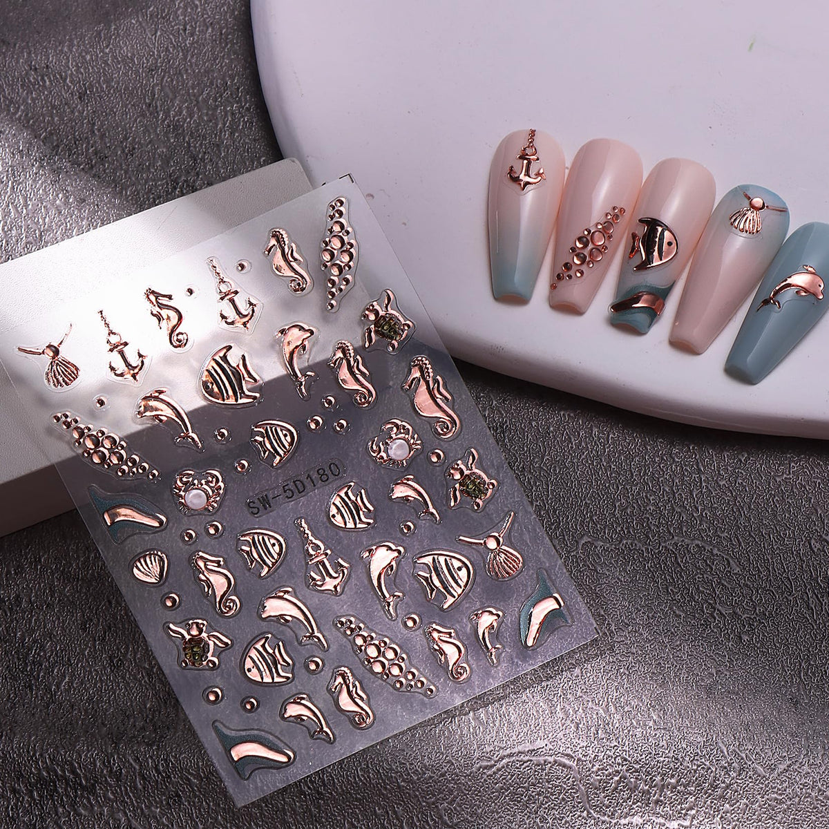 STZPRONAIL flatlay of diverse marine designs offering creative outfit coordination