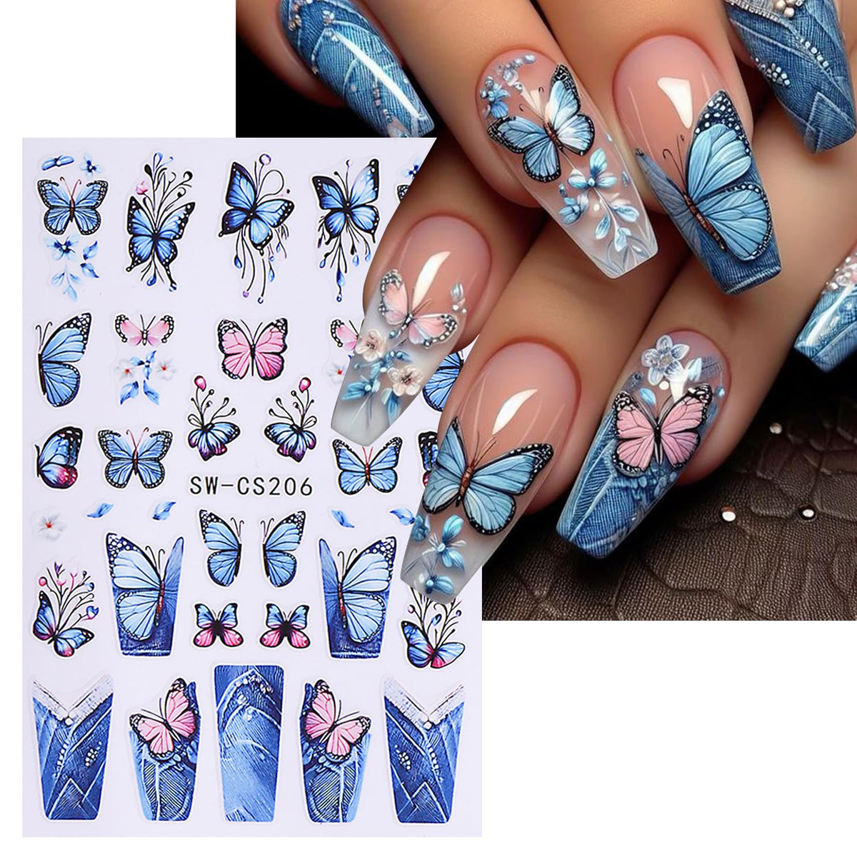 STZPRONAIL hands applying a floral sticker to a polished nail for neat DIY manicure