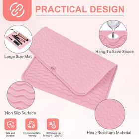 Suafrnut mat holding a hot curling iron to protect countertop from heat