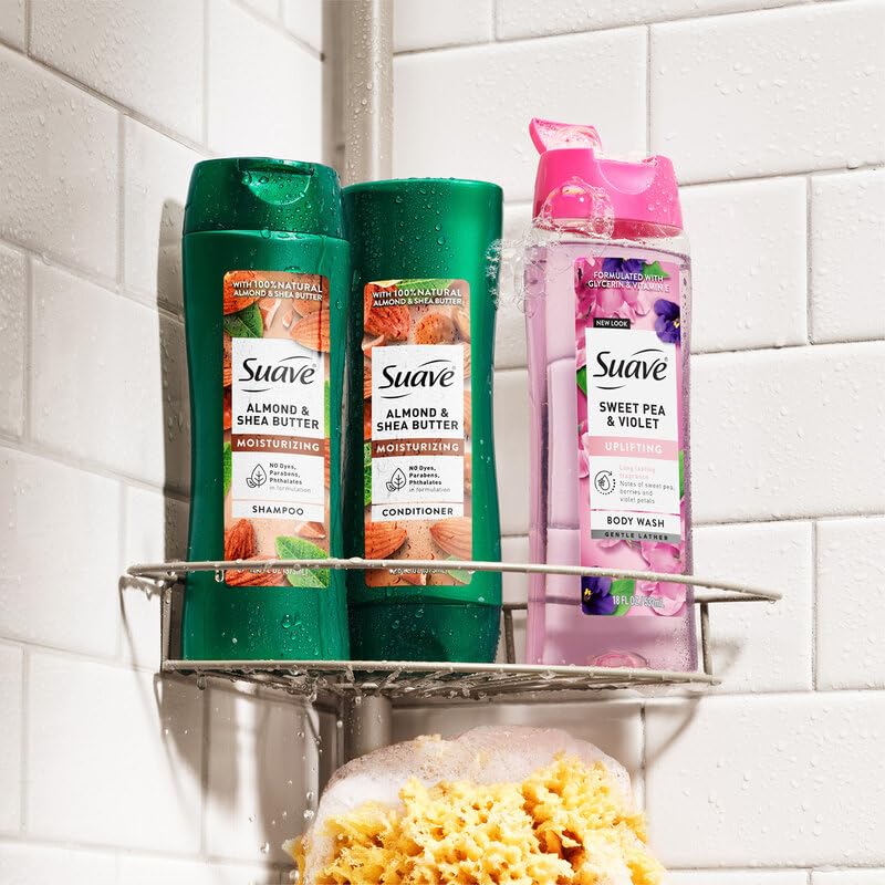Suave shampoo lathering in shower for gentle cleansing and frizz control