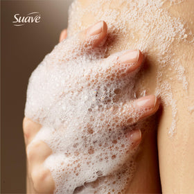 Suave bottle on bathroom shelf styled to convey spa-like daily refreshment