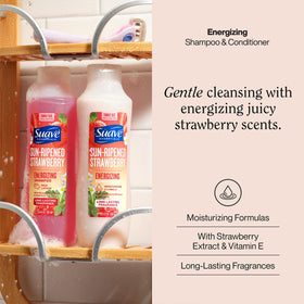 Suave label closeup highlighting product name and key ingredients for clarity