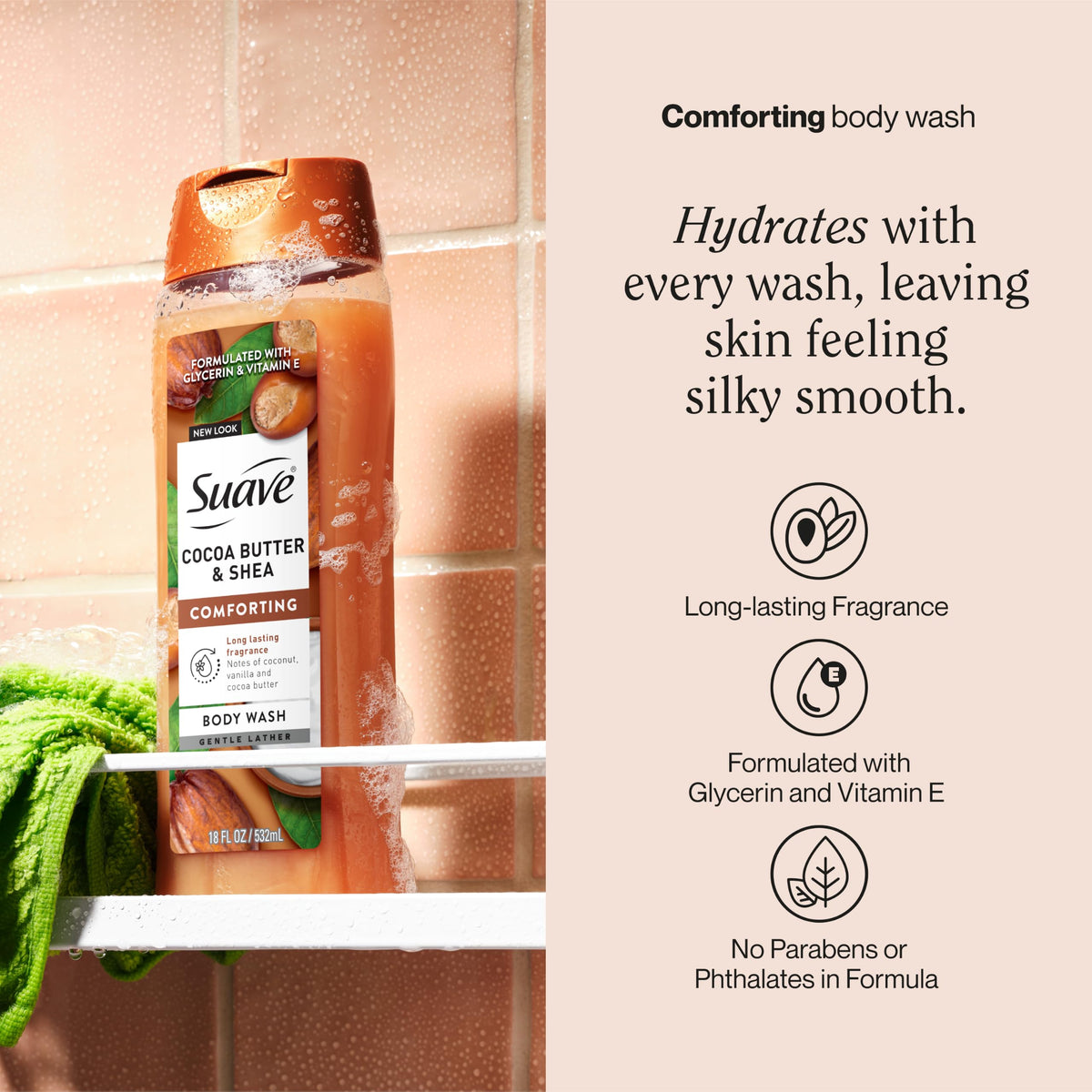 Suave close-up texture of creamy lather demonstrating rich moisturizing feel