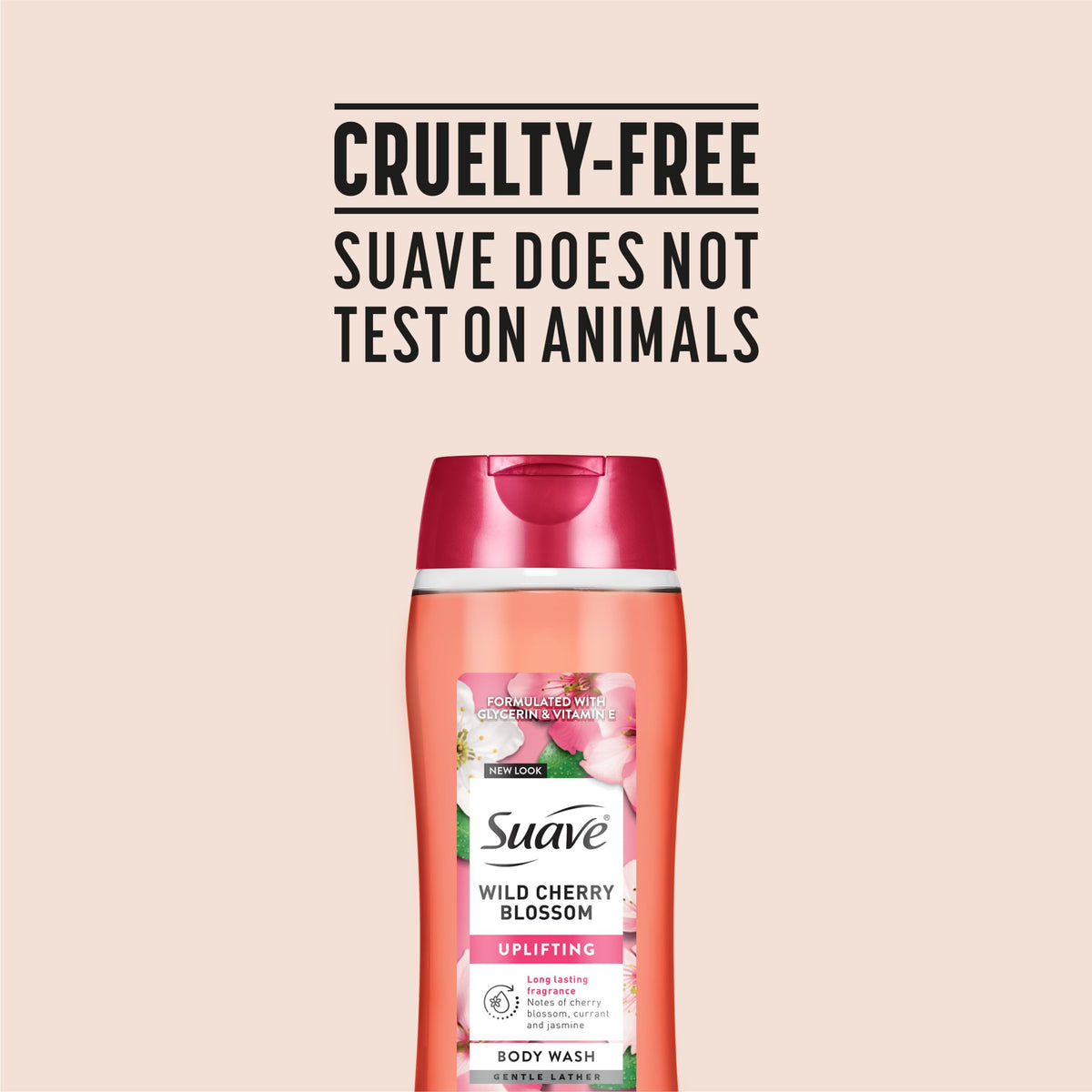 Suave fragrance notes with cherry blossom visual conveying fresh floral scent