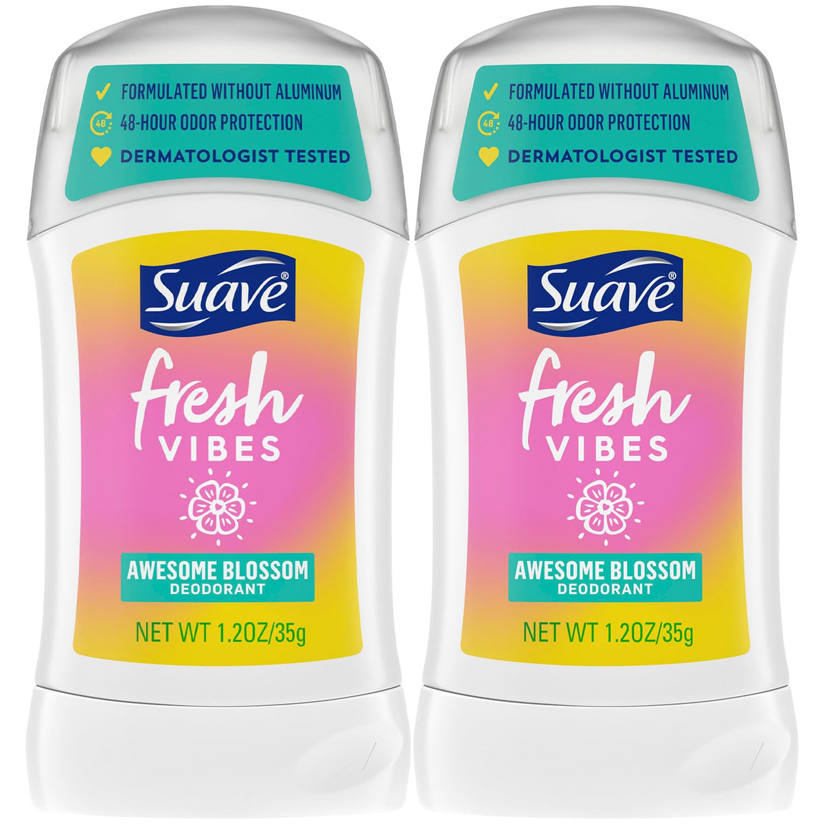 Suave front packaging showing Fresh Vibes two-pack and scent benefit