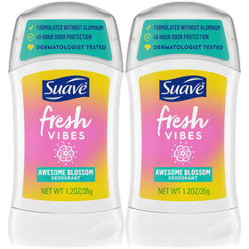 Suave front packaging showing Fresh Vibes two-pack and scent benefit