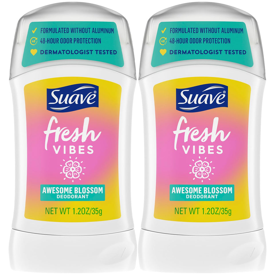 Suave front packaging showing Fresh Vibes two-pack and scent benefit