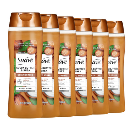 Suave front packaging showing cocoa butter and shea for comforting hydration