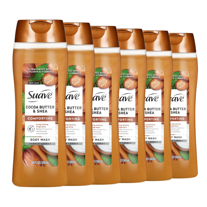 Suave front packaging showing cocoa butter and shea for comforting hydration