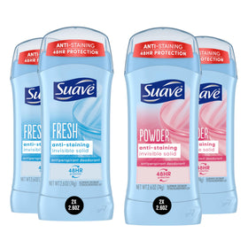 Suave front packaging showing Powder and Fresh bundle, convenient multi-pack benefit