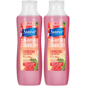 Suave front packaging showing two 22.5 oz bottles and strawberry visuals for convenience