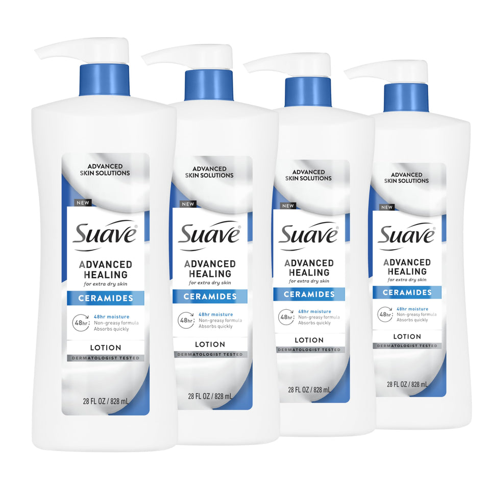 Suave front pump bottle showing convenient dispenser and fast application benefit
