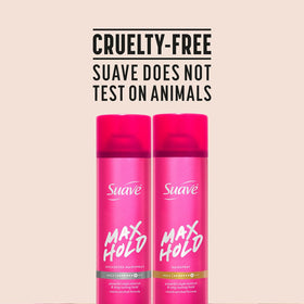 Suave hairspray 11 oz can in hand demonstrating portable size and scale