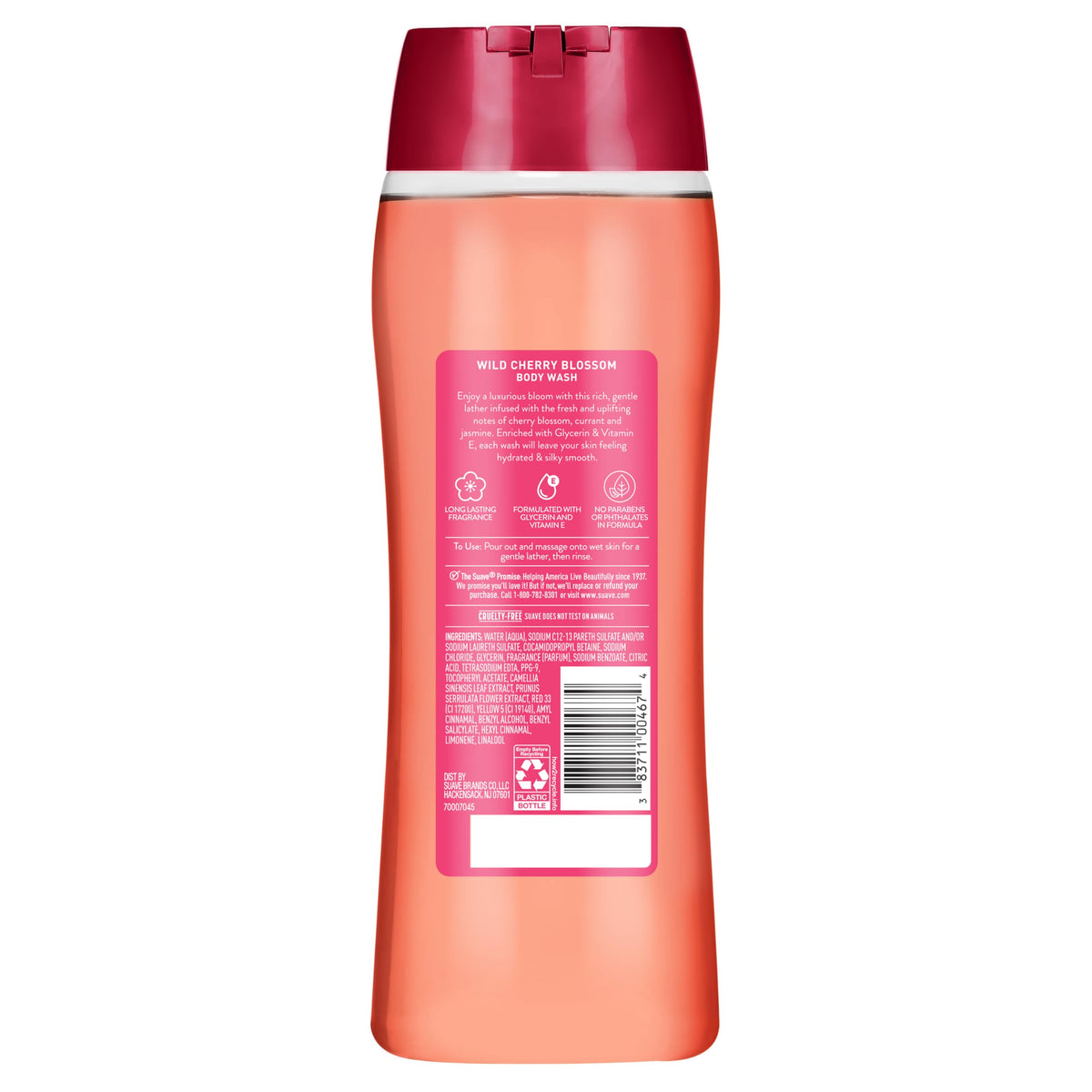 Suave in-shower use with loofah illustrating gentle cleansing and soft skin