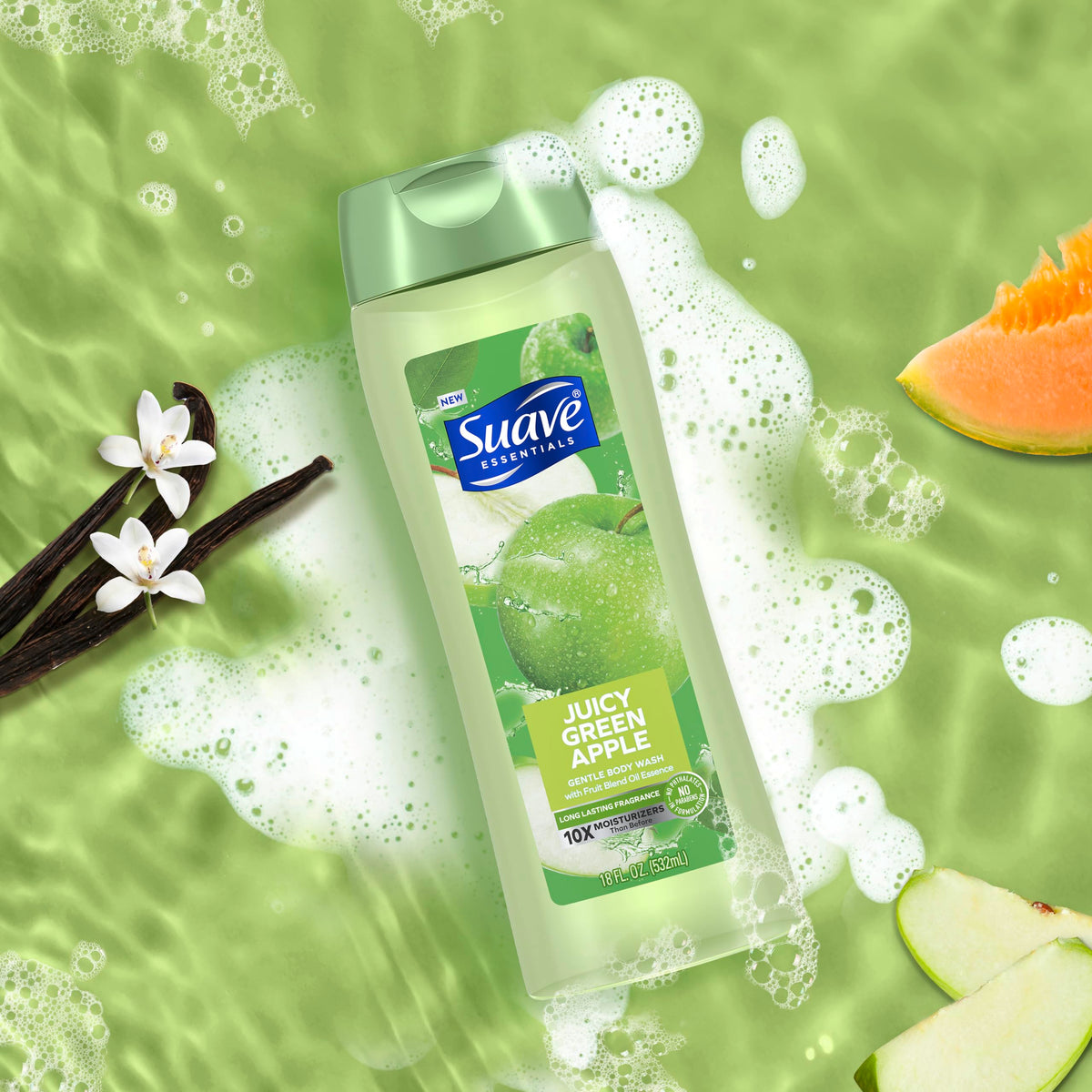 Ingredient and certification label on Suave bottle showing no parabens and cruelty-free