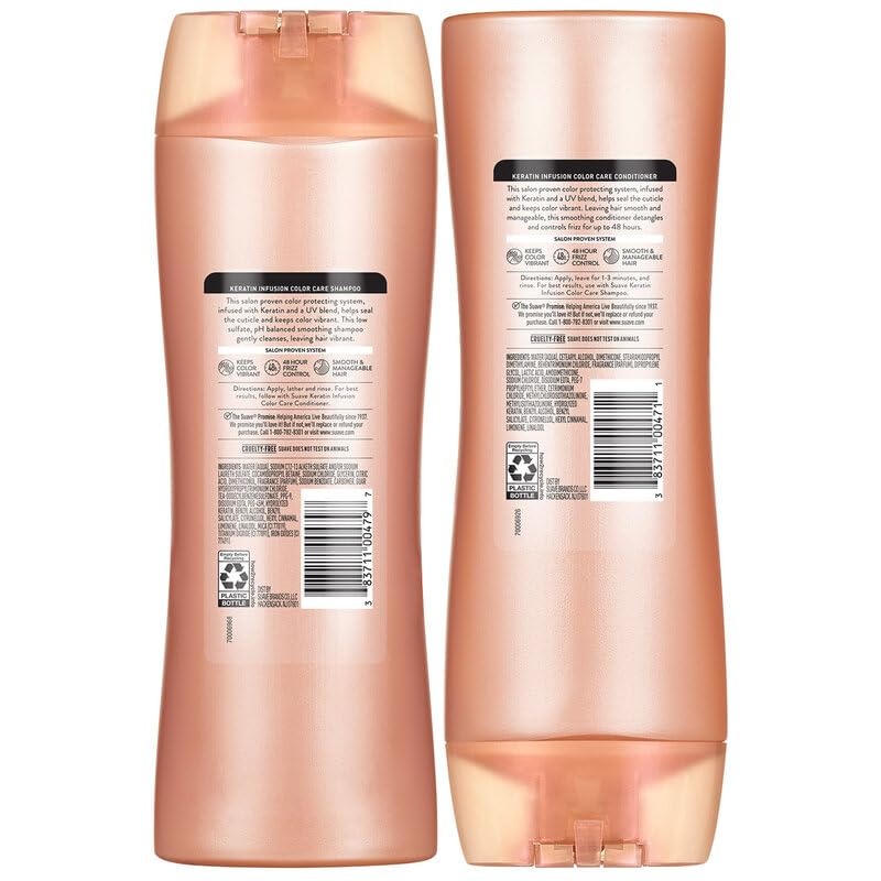Suave keratin set styled on bathroom shelf for everyday routine
