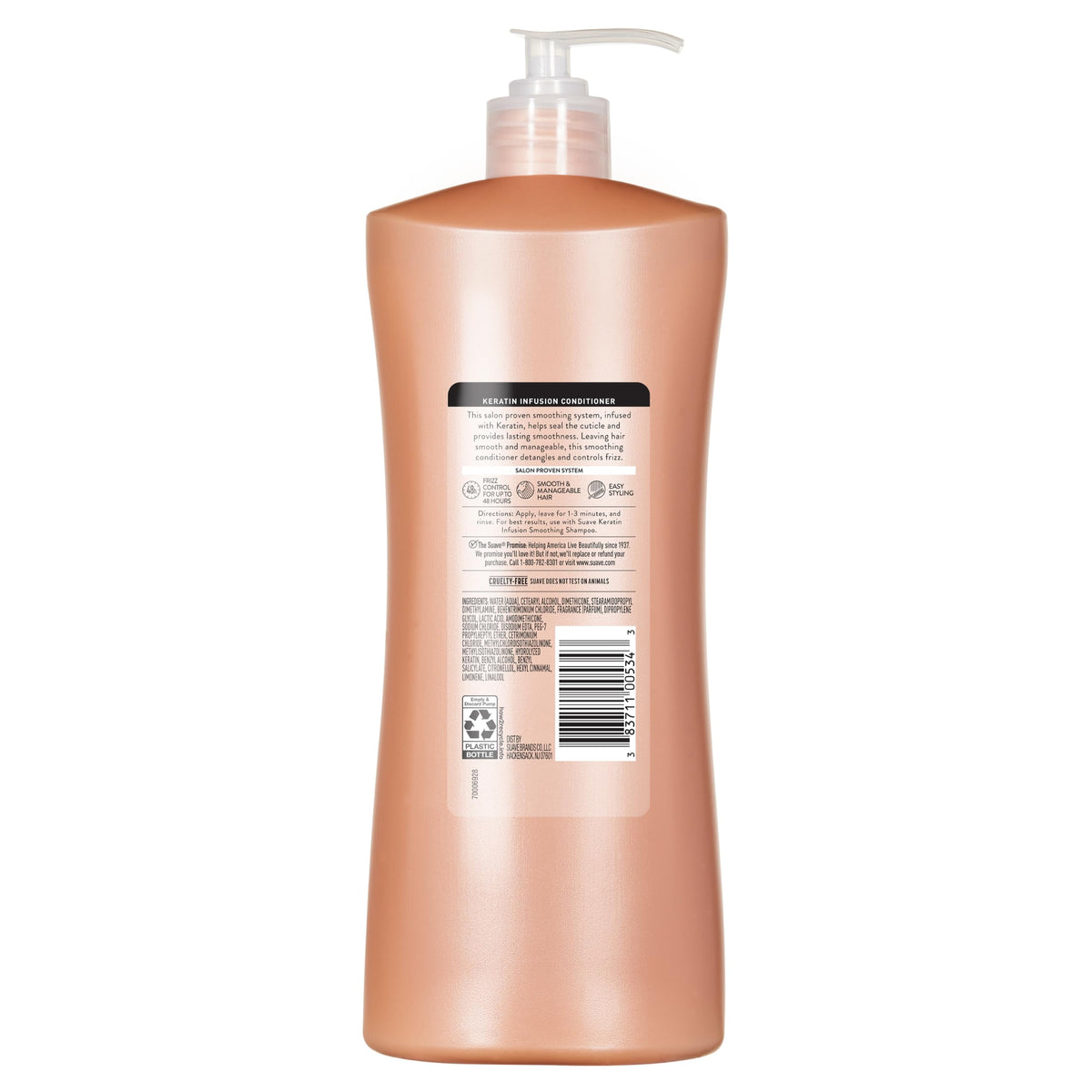 Suave keratin infusion bottle in hand demonstrating large 28 oz size