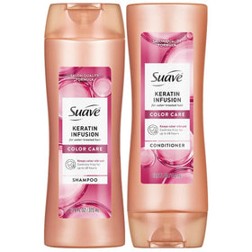 Suave keratin front packaging showing bottles and benefits