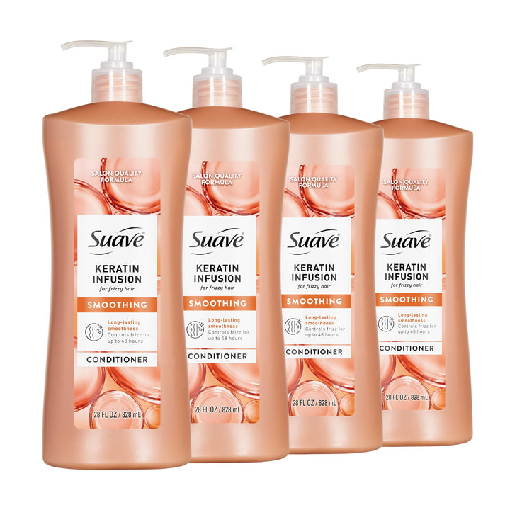 Suave keratin infusion front packaging showing product and benefits