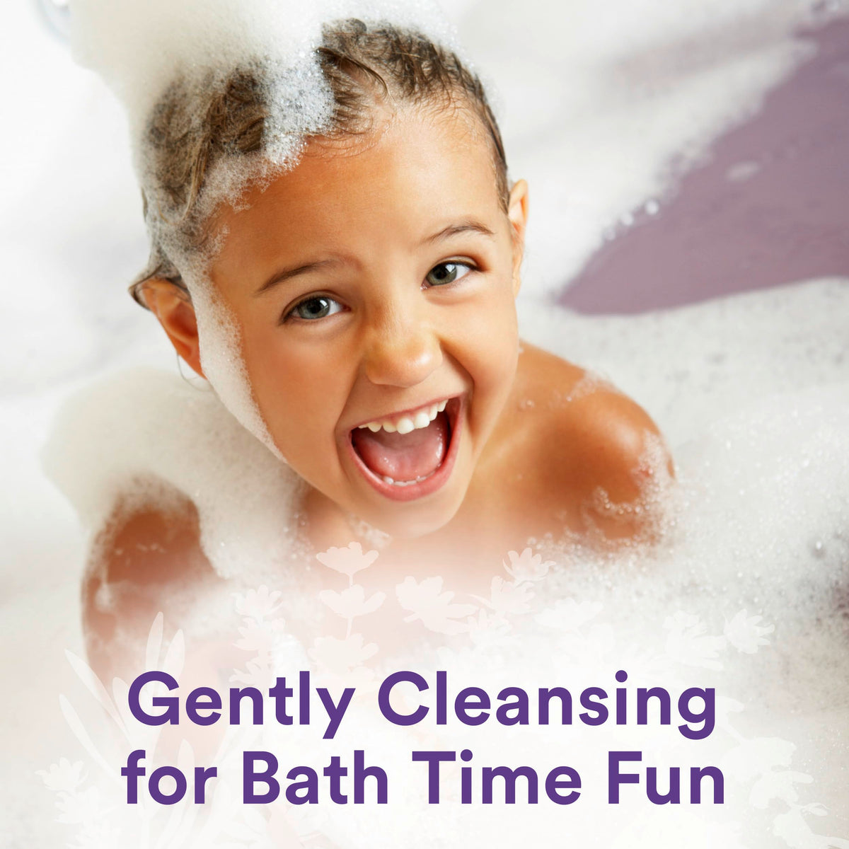 Suave kids in bathroom with child using bottle, stress‑free bath time benefit