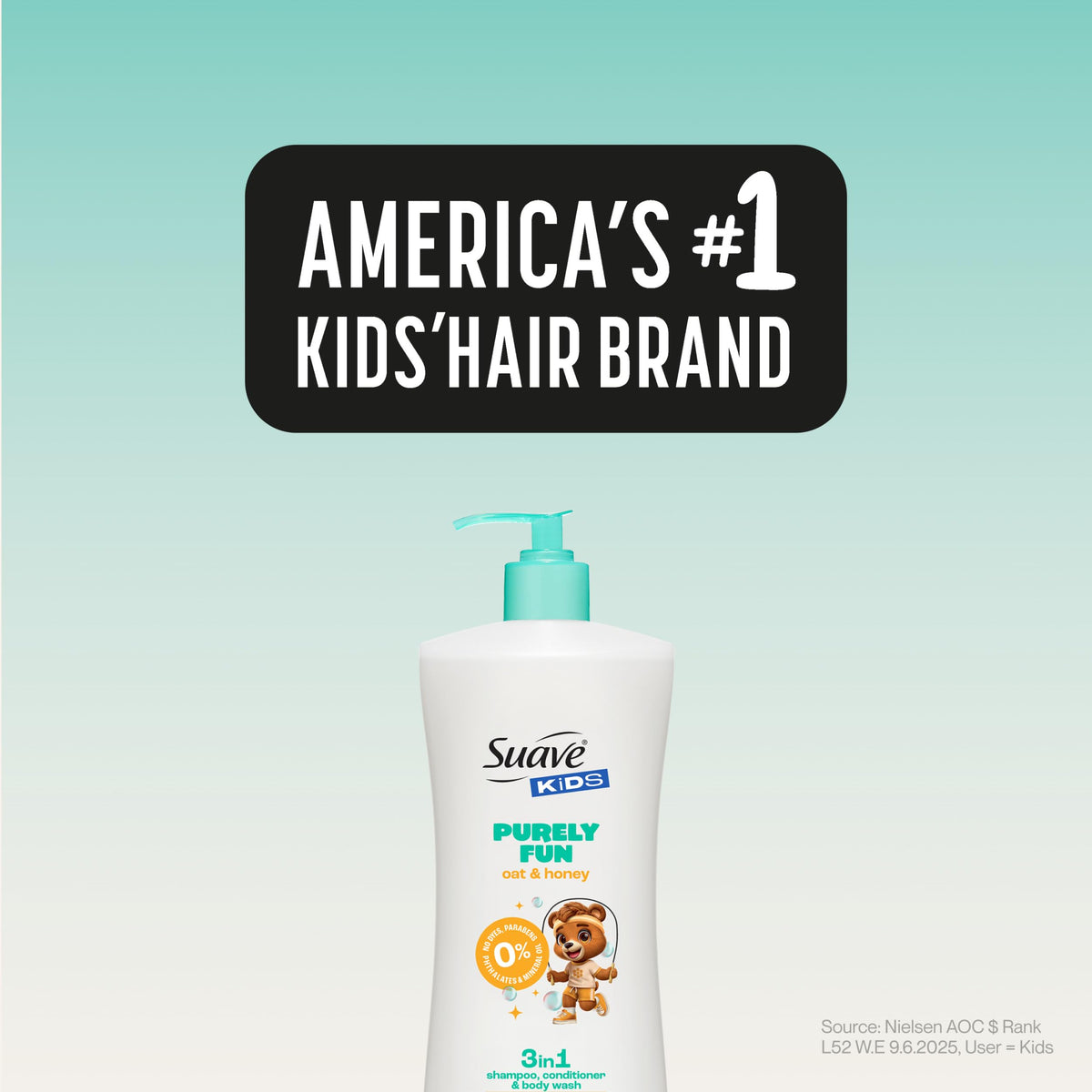 Child smiling while an adult washes hair with Suave to show tear-free, comfortable bath time