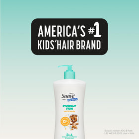 Child smiling while an adult washes hair with Suave to show tear-free, comfortable bath time