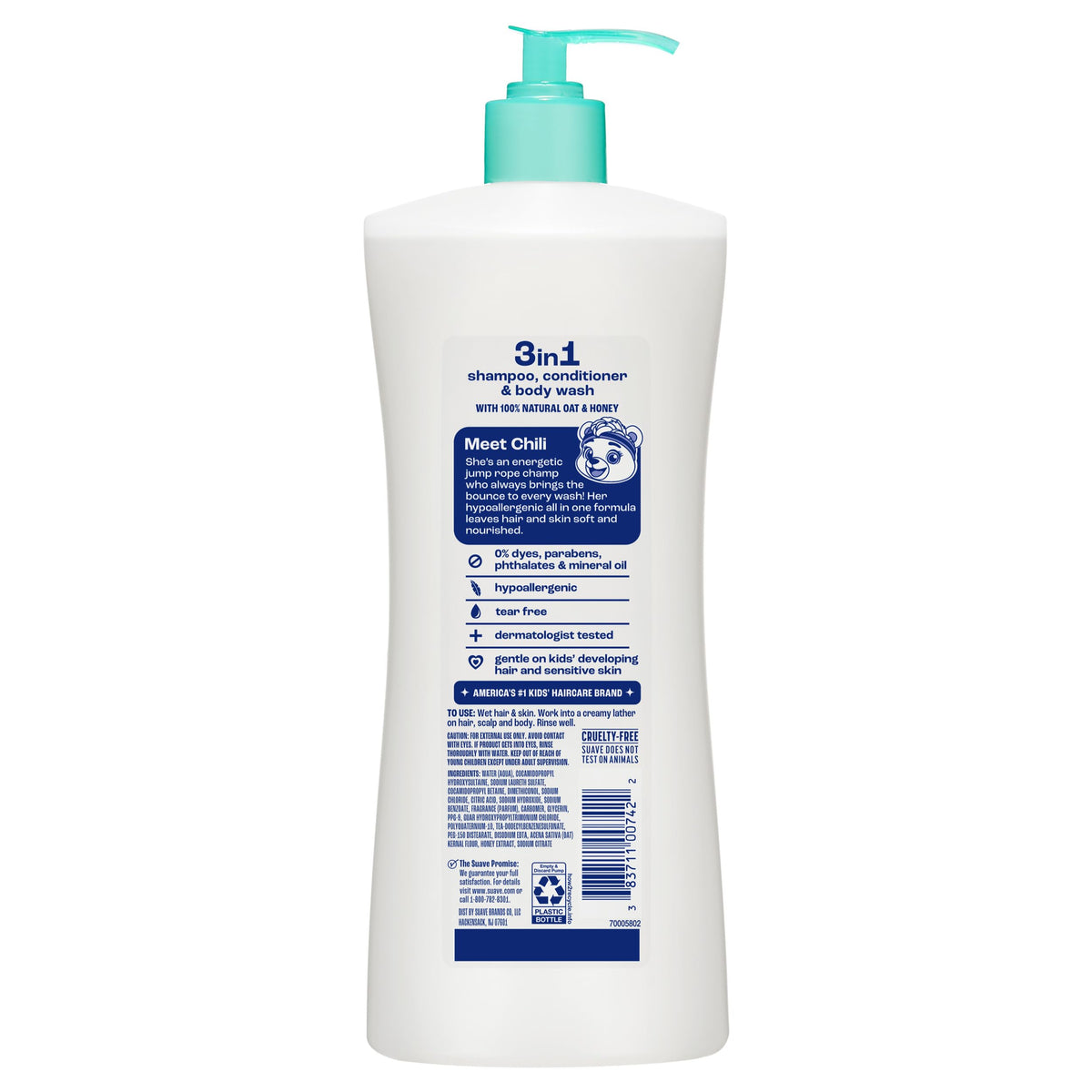 Pouring Suave 3-in-1 into a rinse cup to show controlled use and spill-free application