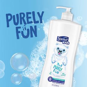 Suave kids pump dispenser top view for easy one-handed use and fast routines