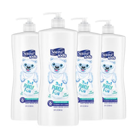 Suave kids front packaging showing bottle and cheerful design for quick baths