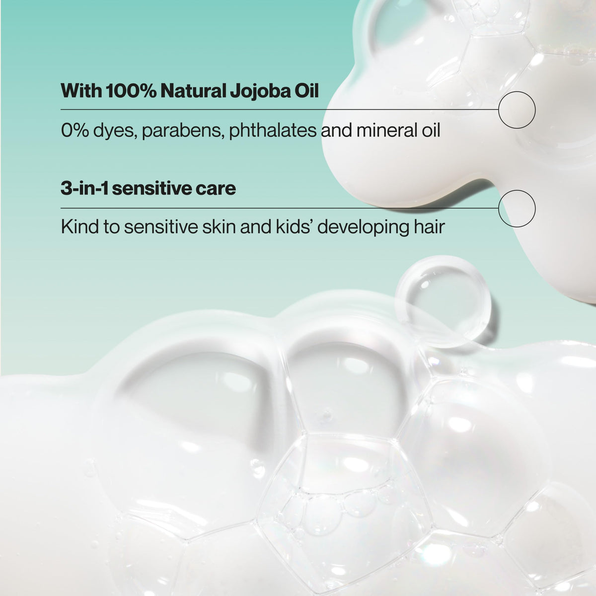 Suave Kids foam texture close-up illustrating gentle lather and rinseability