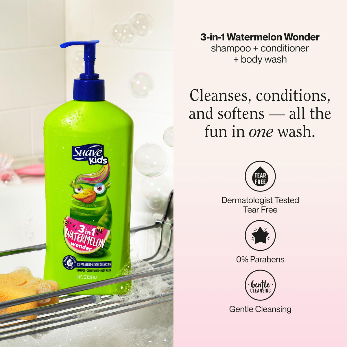 Suave Kids pump dispenser close-up for quick, mess-free dosing