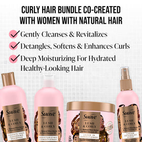 Suave label and Ashley Pinklomein artwork highlighting natural ingredients