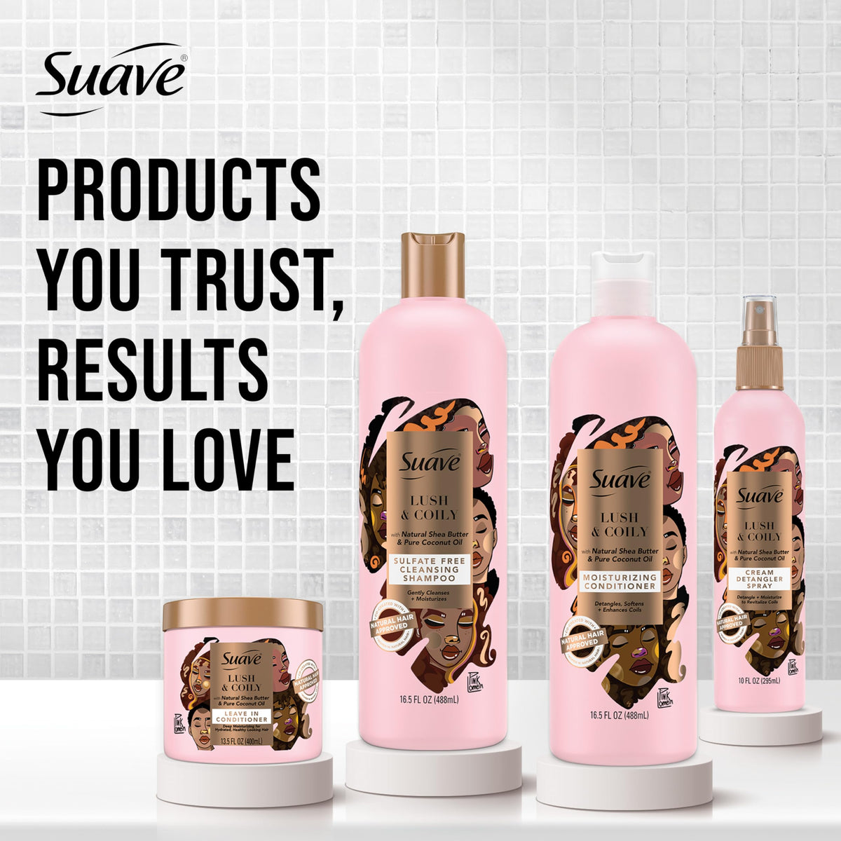 Suave styled curly hair lifestyle shot showing defined, nourished coils