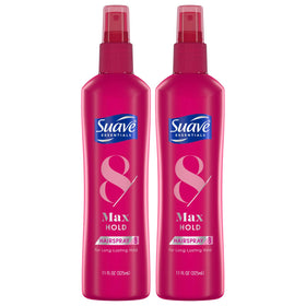 Suave Max Hold 8 front packaging showing bottle and branding benefit: firm hold
