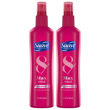 Suave Max Hold 8 front packaging showing bottle and branding benefit: firm hold
