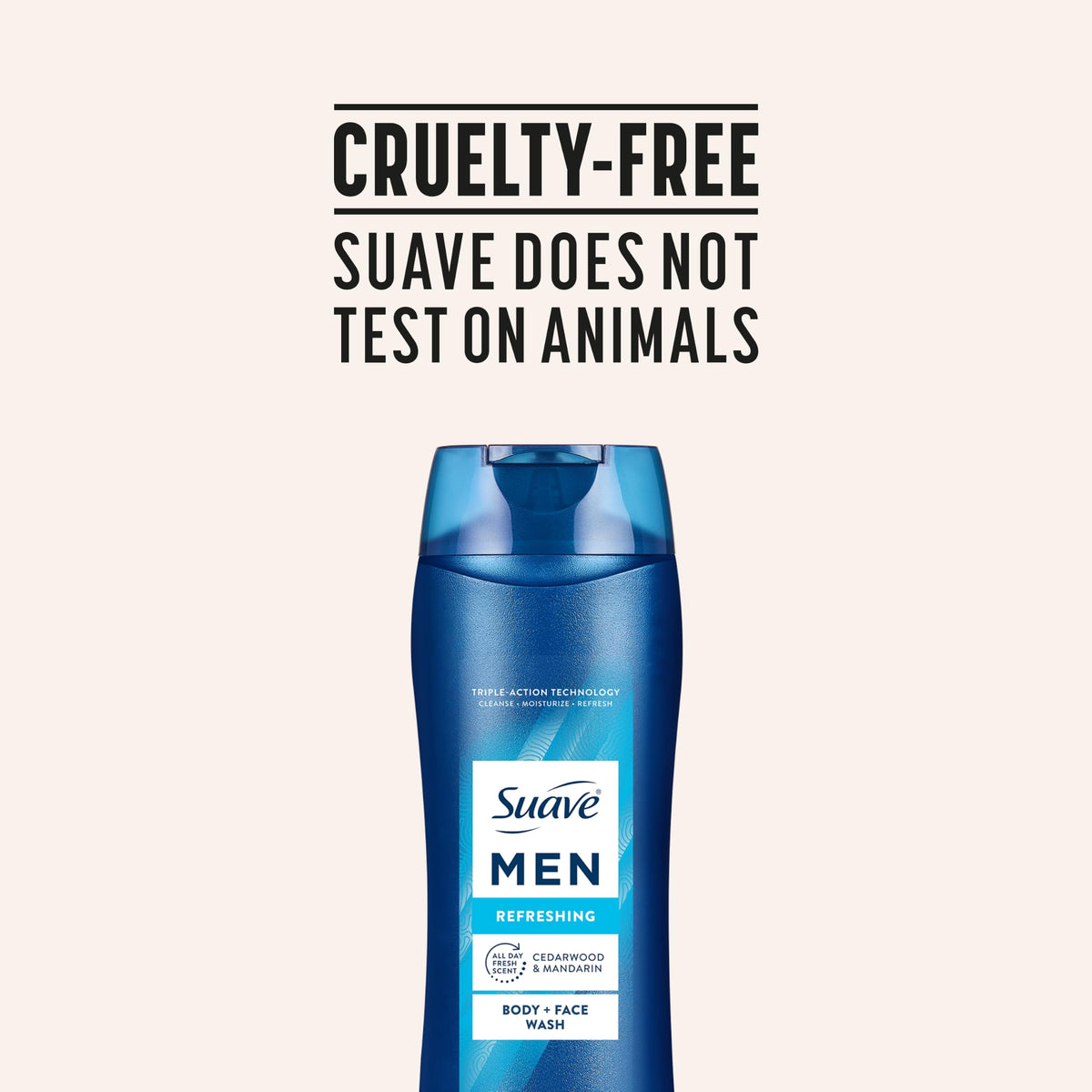 Suave men back label with directions showing clear usage and care benefit
