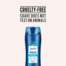 Suave men back label with directions showing clear usage and care benefit