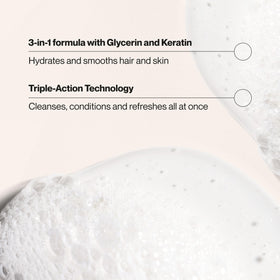 Close-up of creamy lather foam texture from Suave Citrus Rush for easy rinsing