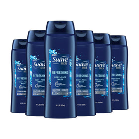 Suave Men front packaging showing cedarwood and mandarin scent and benefits